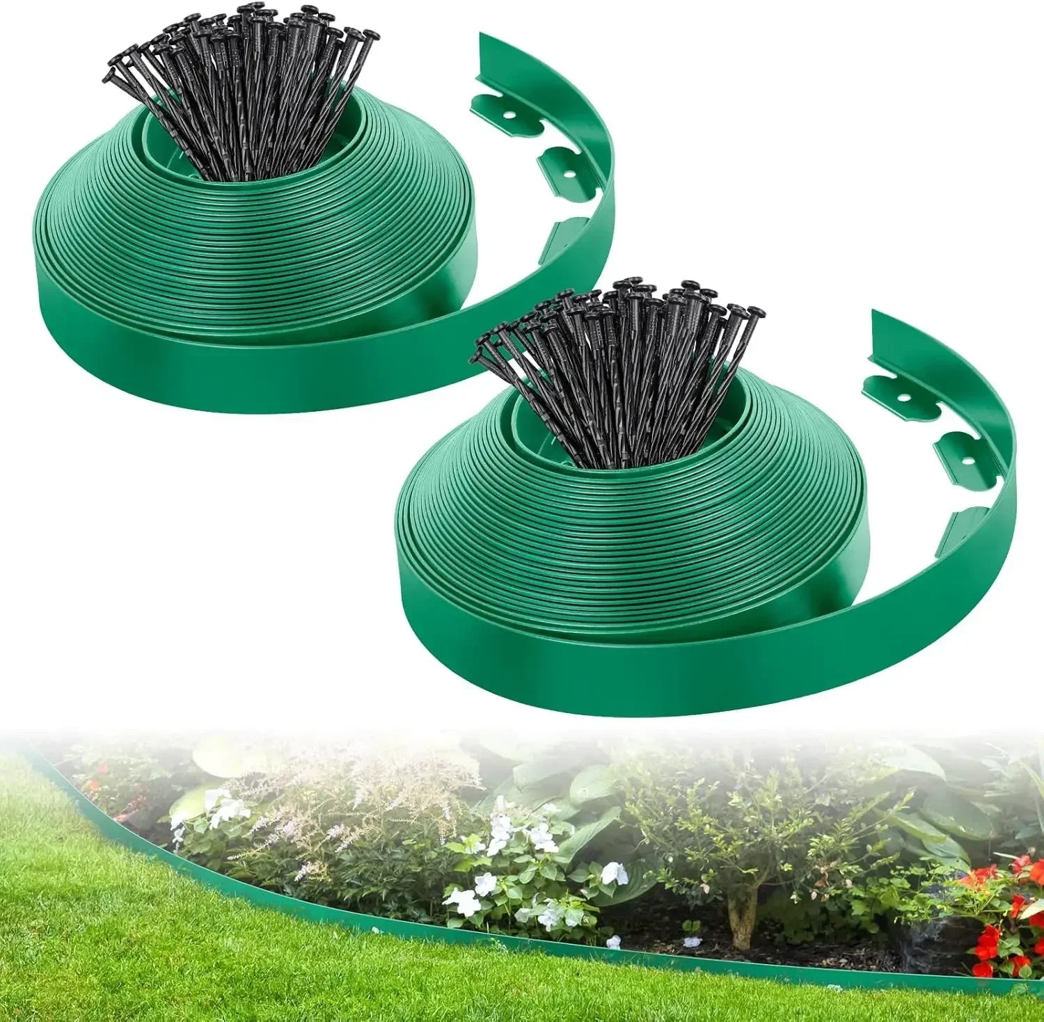 10M Flexible PVC Garden Edging with 30 Spiked Anchors Heavy Duty Lawn Border Kit Weather Resistant Landscape Tool