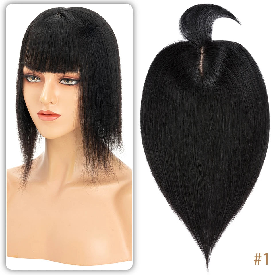 TESS Women Topper 10x12cm Hair Clips Hair Topper Natural Hair Wigs 100% Human Hair Silk Base Clip In Hair Extension Blonde Women