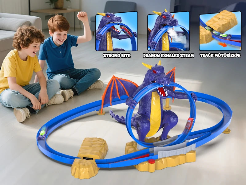 VATOS Dragon Fury Track Cars Set Toy Christmas Gift Dragon Bite The Car Spray Tracks Racing Car Indoor Game 2 Players Kids Boys