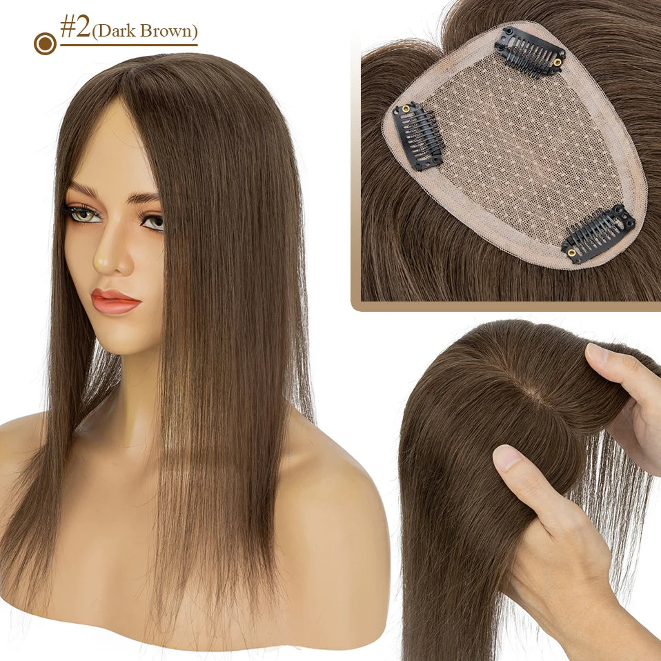 S-noilite 9x12cm Natural Hair Clip-In Hair Extension Toppers Human Hand Hook Hairpiece 10' 16' Reverse Hair Clip Wigs