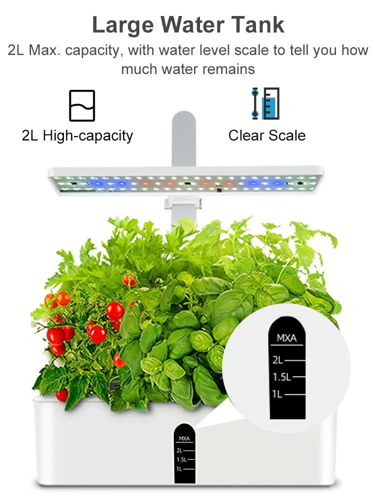 Smart Hydroponics Growing System Kit Automatic Timing with Height Adjustable 15W LED Grow Lights 2L Water Tank for Indoor Garden