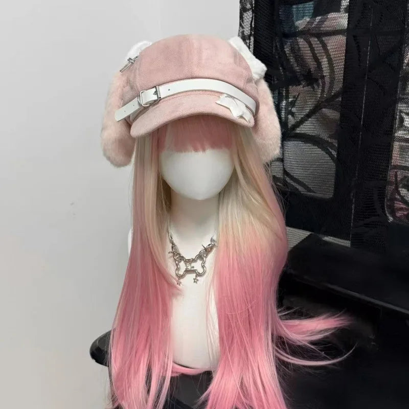 Women's Kawaii Hat Sweet Style New Fashion Cap Grey Dog Eared Cap Subculture Beret Cute Individualistic Embodying Otaku Culture