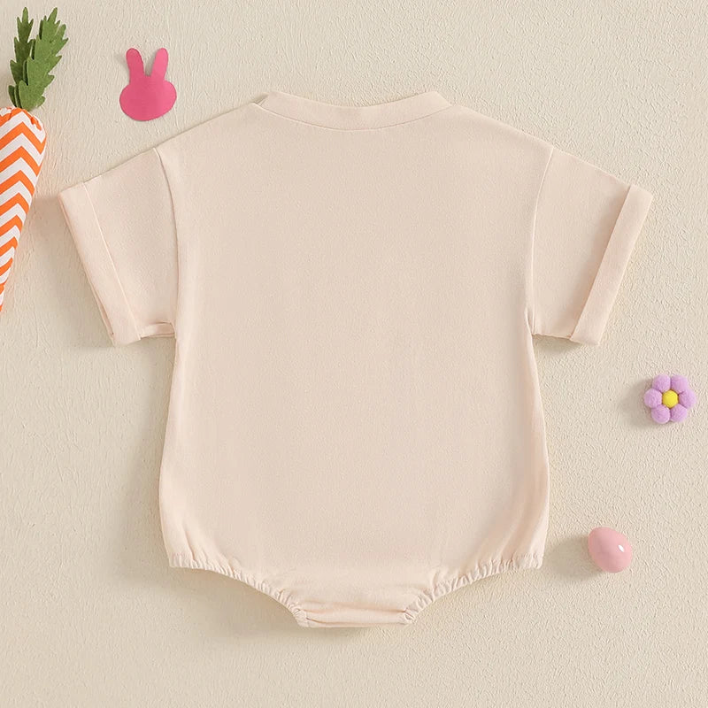 Infant Easter Jumpsuit Adorable Bunny Ears Pattern Short Sleeve Romper Newborn Bodysuit Spring Playsuit Loose Fit Bunny Outfit