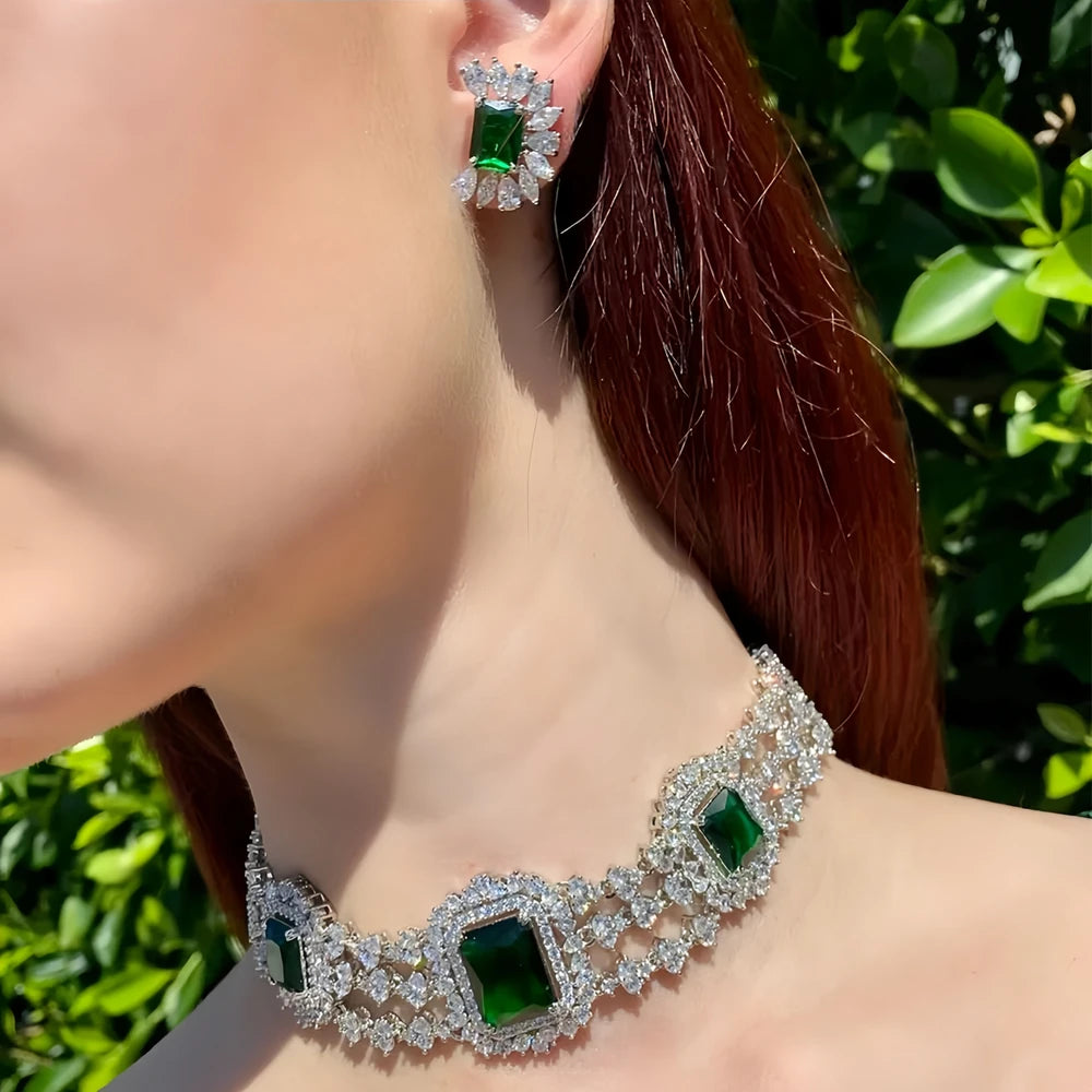 Stonefans Advanced Necklace Earrings Set Zircon Choker for Princess Banquet Gorgeous Design Boho Bridal Jewelry Set Dubai Women
