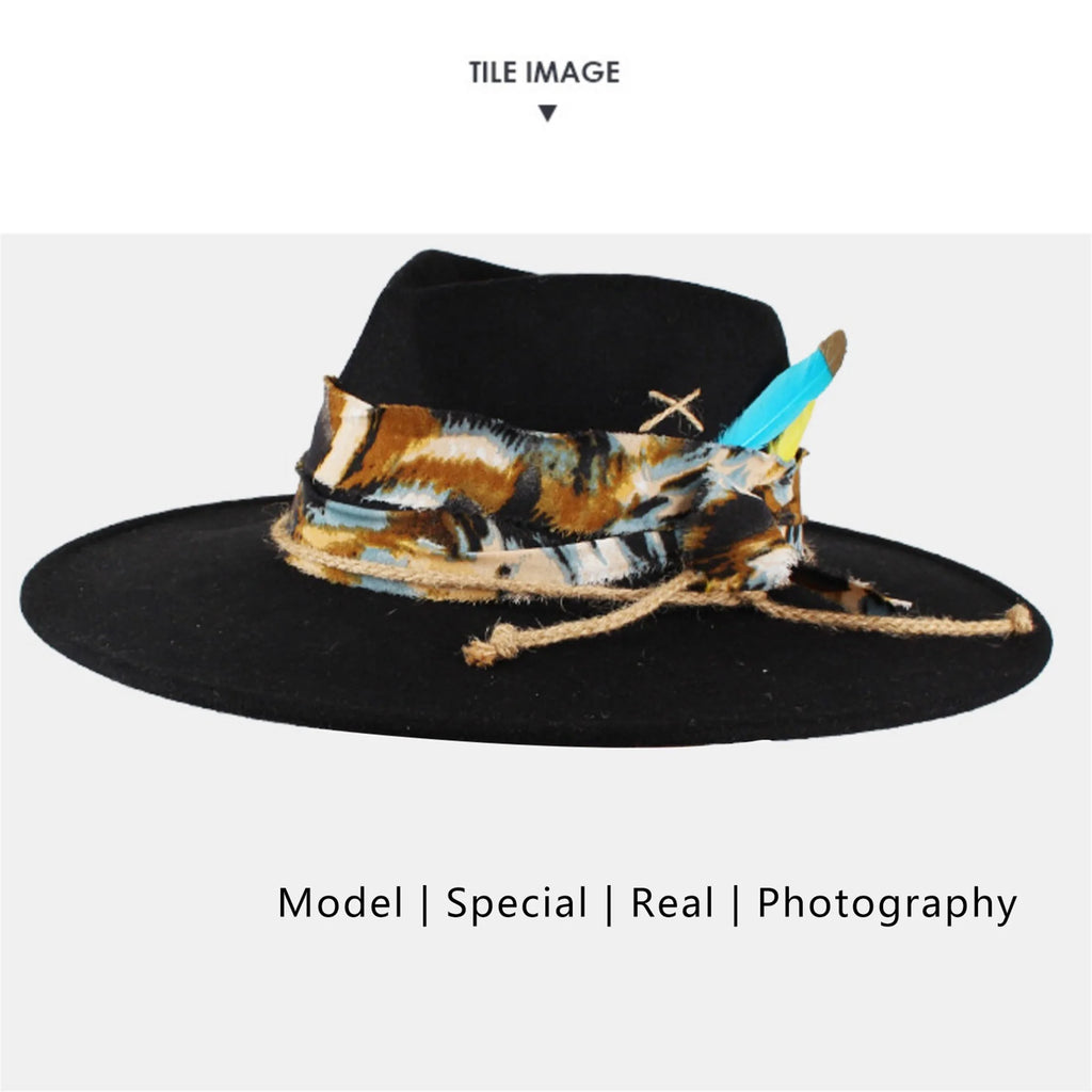 Classic Wool Fedora Hats for Women and Men Retro Wide Brim Trilby Hat with Vintage Feather Detail