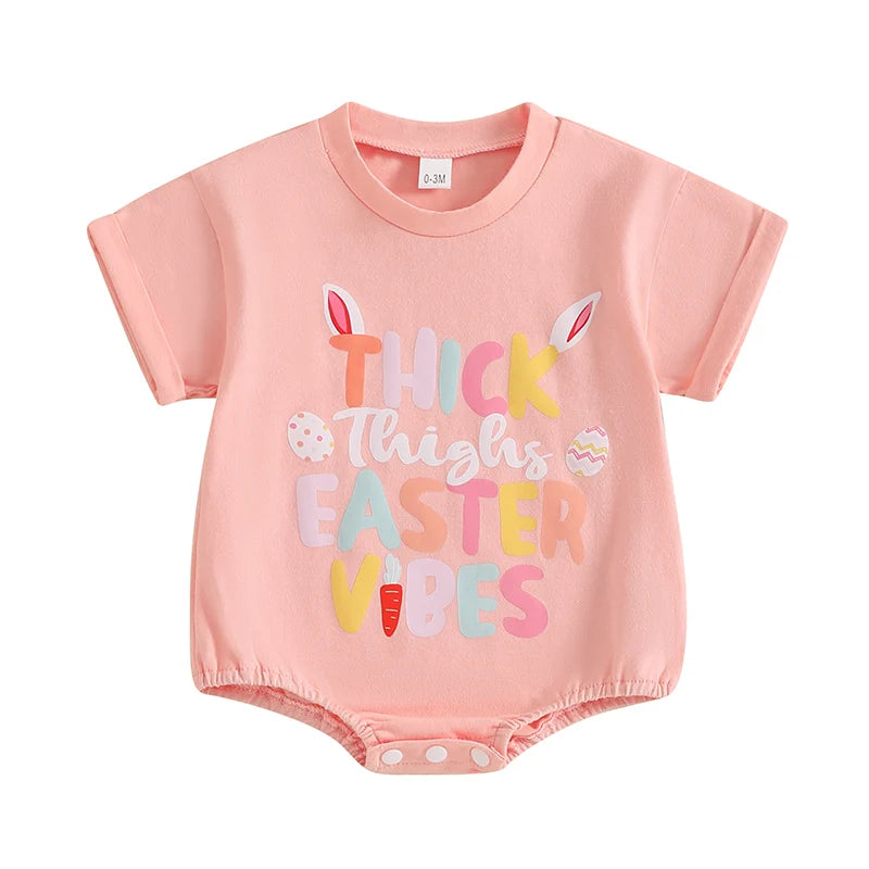 Infant Easter Jumpsuit Adorable Bunny Ears Pattern Short Sleeve Romper Newborn Bodysuit Spring Playsuit Loose Fit Bunny Outfit