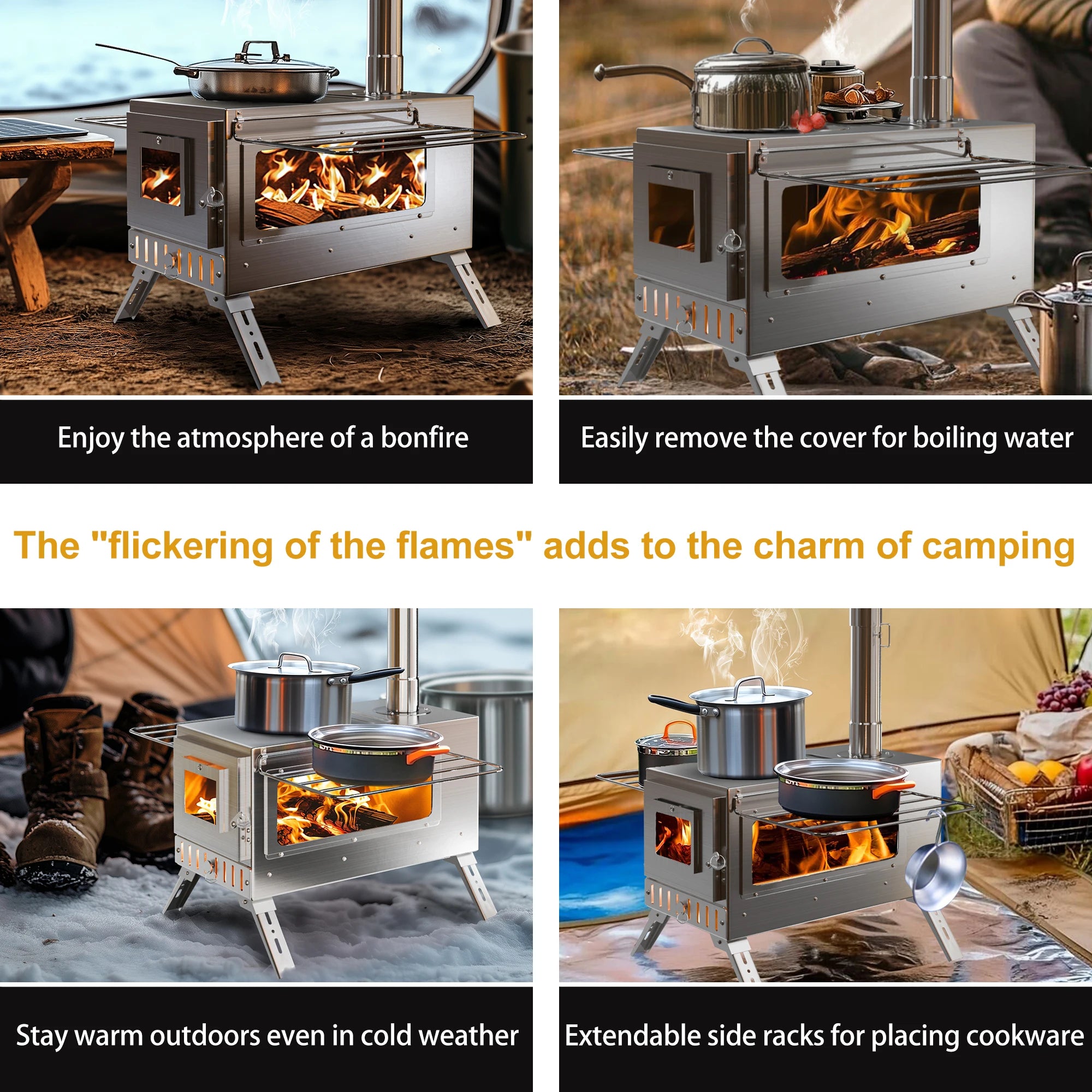 Wisfor Portable Hot Tent Stove,Wood Burning Stove for Camping, Tent Stove With View Glass, Large Stainless Steel Camping Stove