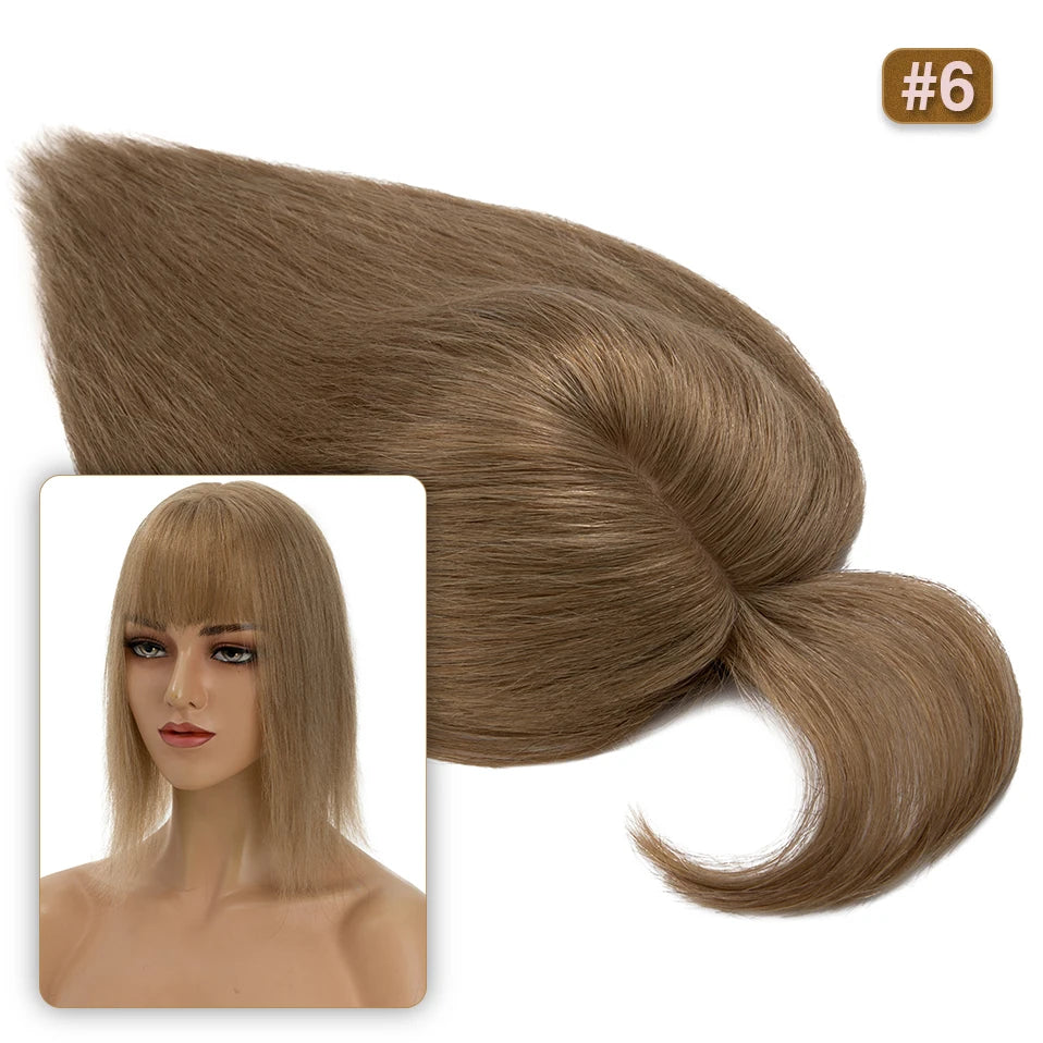 S-noilite Natural Hair Topper Wig for Women 10x12cm with Silk Base 3.5x9cm Human Hair Piece with Bangs Hair Clip Included