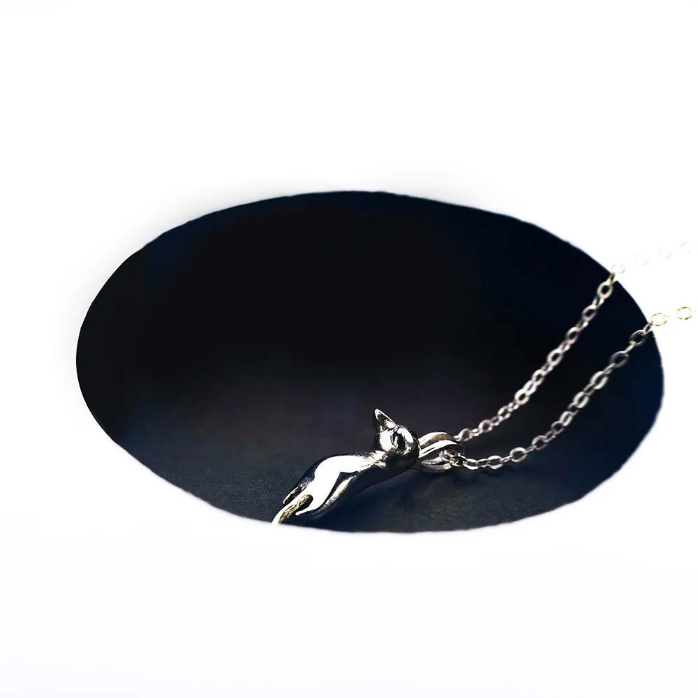 Real 925 Sterling Silver Cute cat Necklaces Pendants for Women Fashion Ladies Festival Gift Fine Jewelry Stock in USA Warehouse