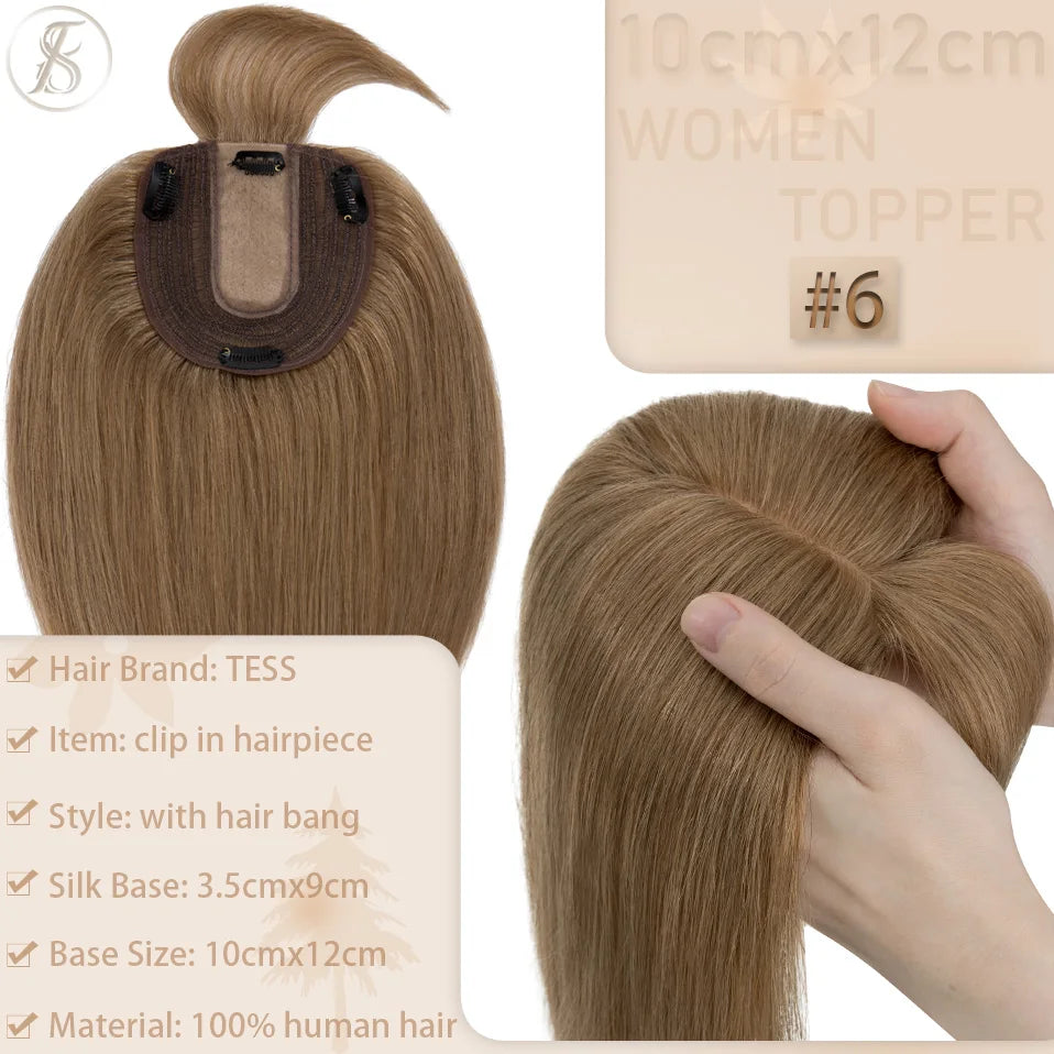 TESS Women Topper 10x12cm Hair Clips Hair Topper Natural Hair Wigs 100% Human Hair Silk Base Clip In Hair Extension Blonde Women