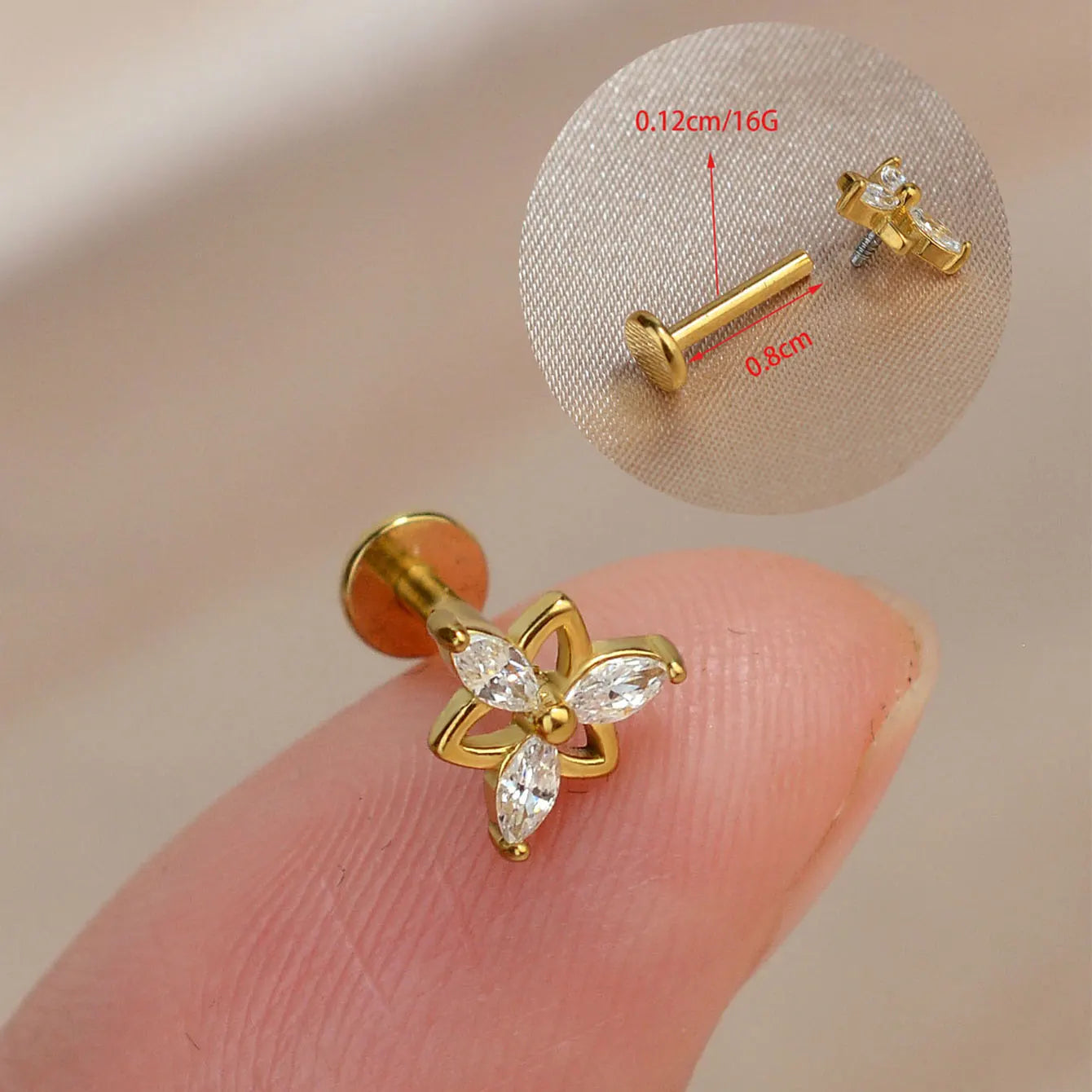 1Piece 16G Titanium Steel CZ Leaf Bee Piercing Lip Labre Studs Tragus Helix Cartilage Couch Lobe Earrings Body Jewelry For Women