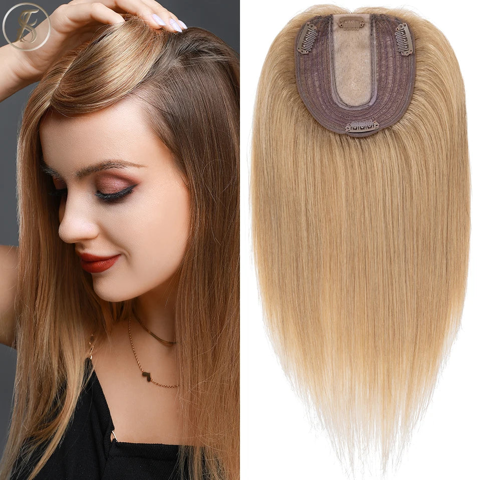 TESS 10x12cm Hair Toppers Natural Hair Wigs 3.5x9cm Women Topper Human Hair Clip In Hair Extensions Blonde Brown Women Hairpiece