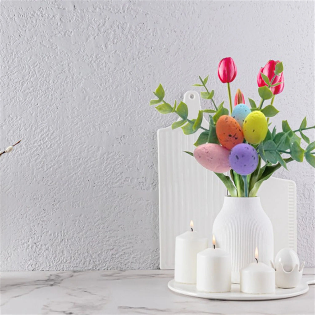 Easter Egg Picks Set with Artificial Pastel Eggs and Green Leaf Branches for Home Decor and Spring Celebrations
