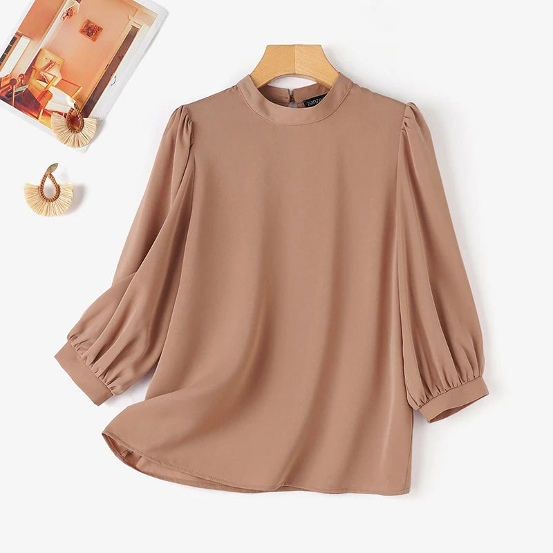 ZANZEA Fashion OL Work Shirt Woman Lantern Sleeve O Neck Blouse Summer Elegant Party Tunic Tops Casual Loose Blusas Mujer 2024