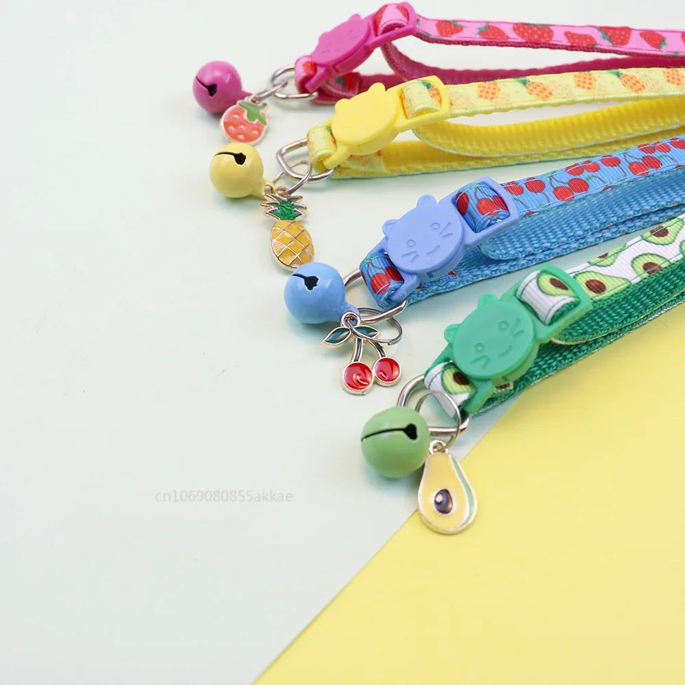 Pet Adjustable Webbing Fruit Cat Collar Breakaway Cute Neck Collar with Bell for Small Dogs Puppy Kitten Neck Accessories