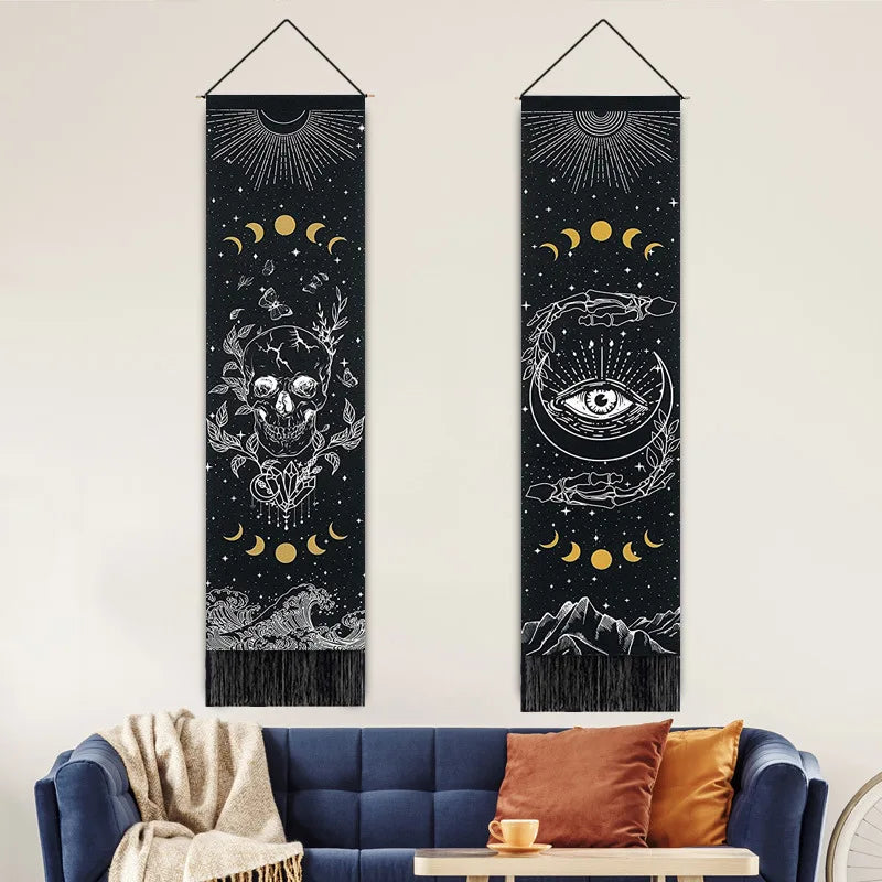 Spsychedelic Gothic Skull Tapestry Wall Hangings Trippy Black Evil Eye Skeleton Hand Tapestry for Bedroom Living Room Dorm Decor