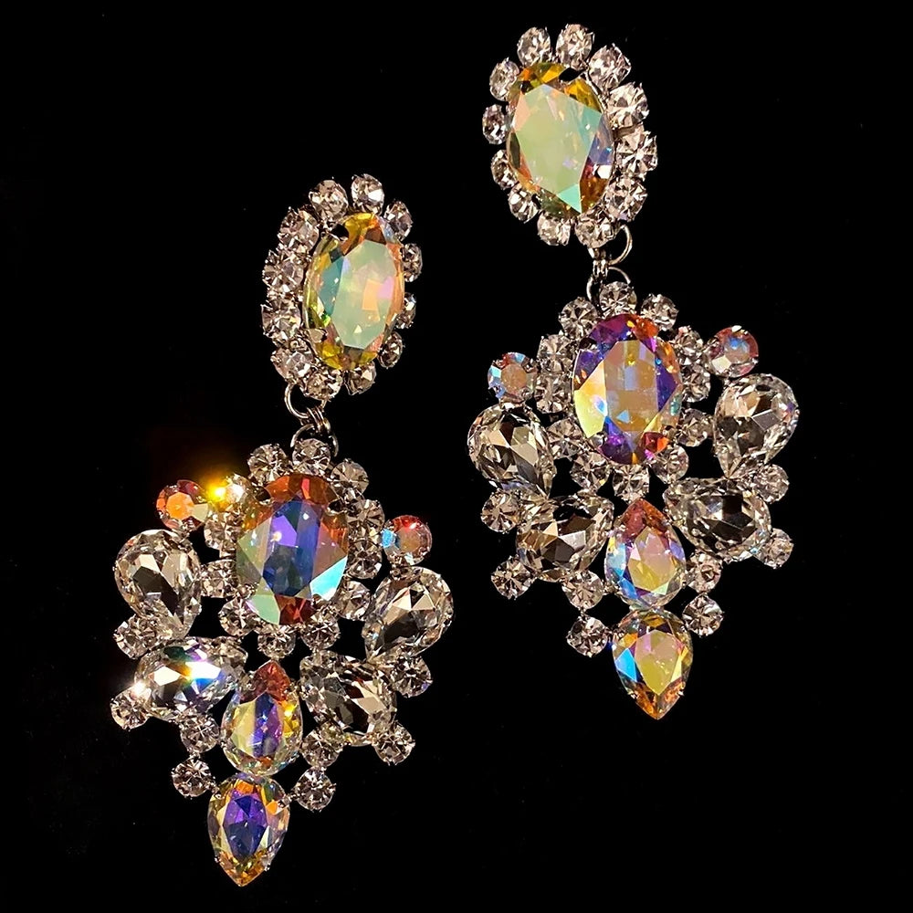 Stonefans Geometry Rhinestone Water Drop Earrings Large for Women 2023 Trending Statement Crystal Stud Earrings Piercing Jewelry