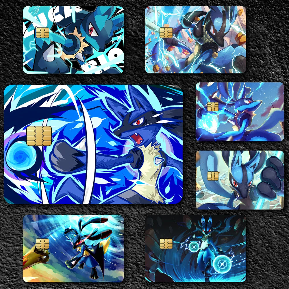 Cool Cartoon P-Pokemon L-Lucario Film Skin Cover Credit Card Stickers 4PCS Debit Front Decoration Bank Bus Pass Waterproof
