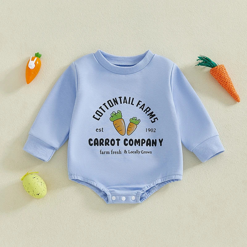 Easter Bunny Rabbit Ear Hooded Rompers for Baby Girls Boys Carrot Letter Print Long Sleeve Spring Bodysuits Jumpsuits with