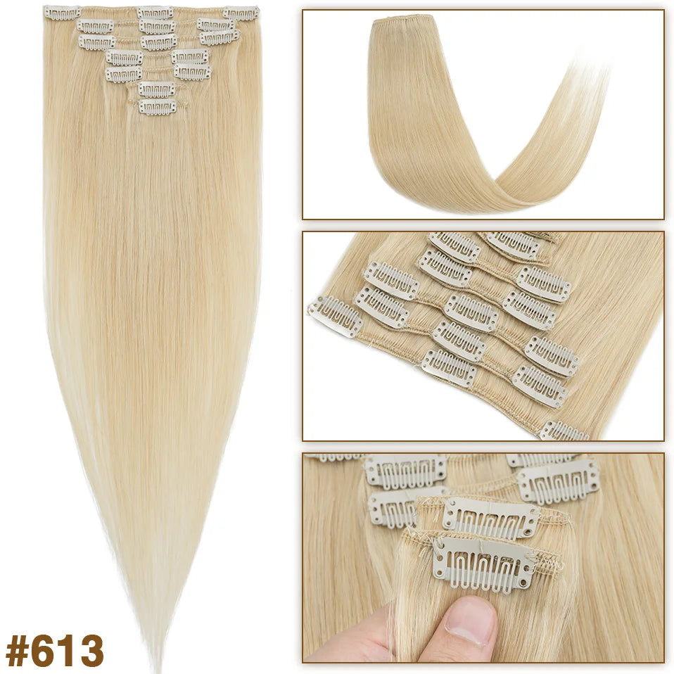 S-noilite 65g Clip In Hair Extensions Human Hair Natural Extension Hair Clips 7Pcs/Set 15"-22" Full Head Clip In Natural Hair