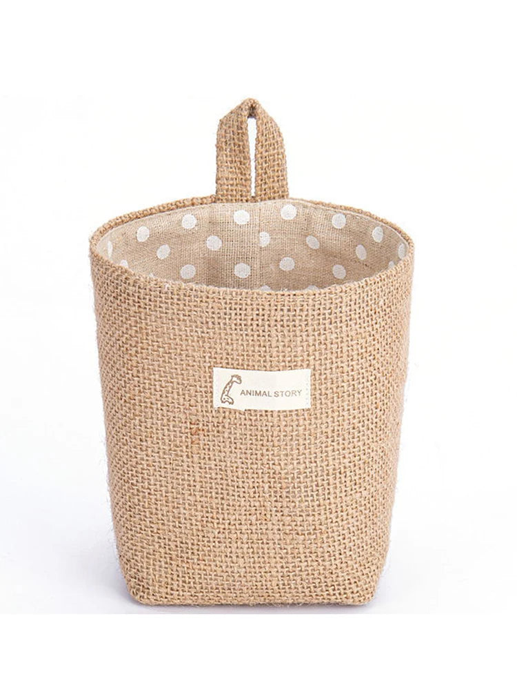 Nordic Style Small Hanging Wall Pocket Storage Basket Sack Sundries Organizer Cosmetic Organizer Cotton Linen Toy Storage Bag