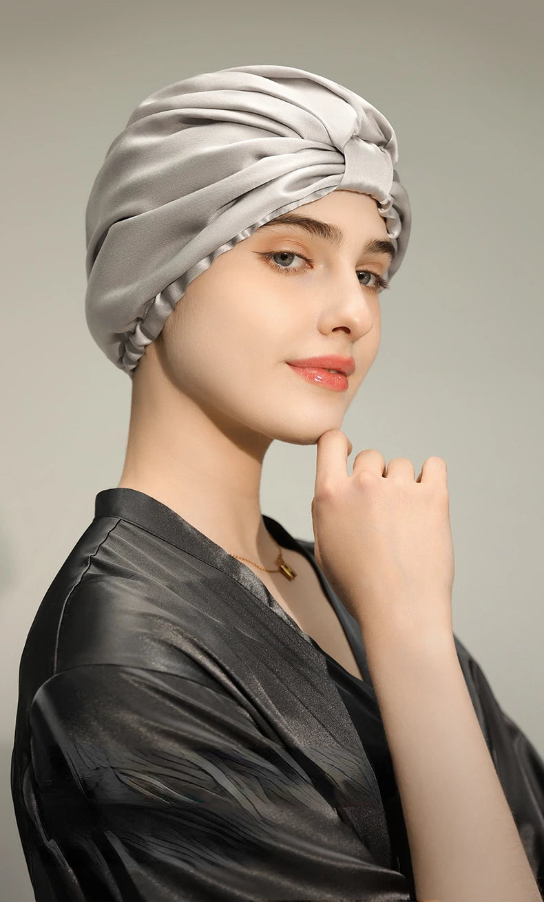 Trend 2026 Pure Silk Night Caps Mulberry Silk Sleeping Bonnet Hair Loss Hat Natural Silk Turban For Hair Sleeping Silk Headwrap