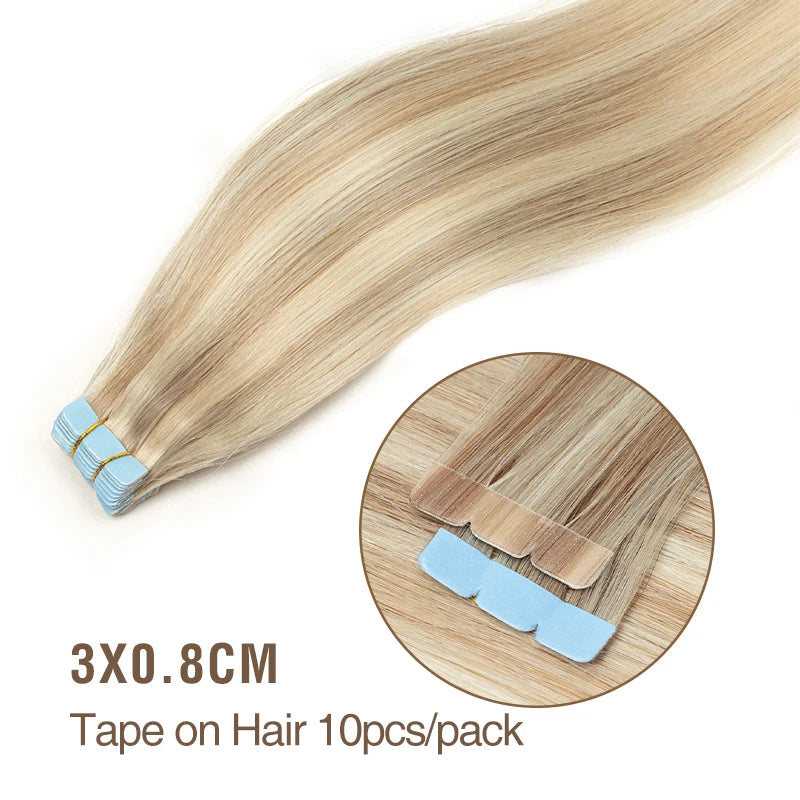 MRSHAIR Mini Tape Hair Extensions Human Hair Natural Tape in Hair Extentions 3x0.8cm Invisible Tape 10pcs/pack For Side Hair