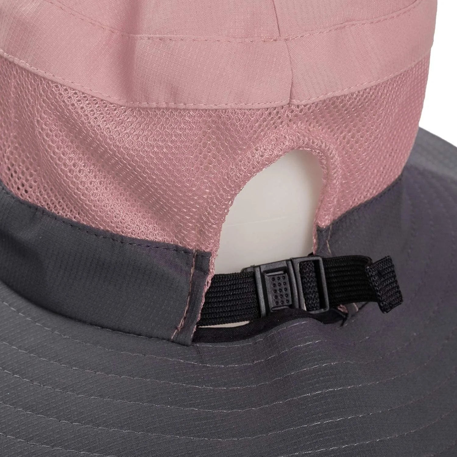 Ponytail Sun Bucket Hats for Women UV Protection Foldable Mesh Wide Brim Hiking Beach Fishing Summer Safari