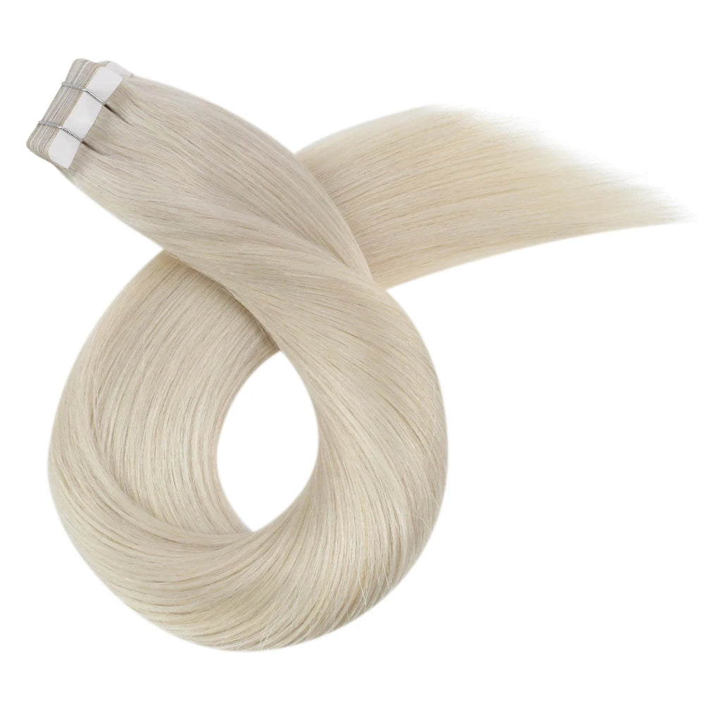 Moresoo Blonde Tape in Hair Extensions Bleach Blonde 100% Real Human Hair Extensions Natural Straight Brazilian Hair Tape ins