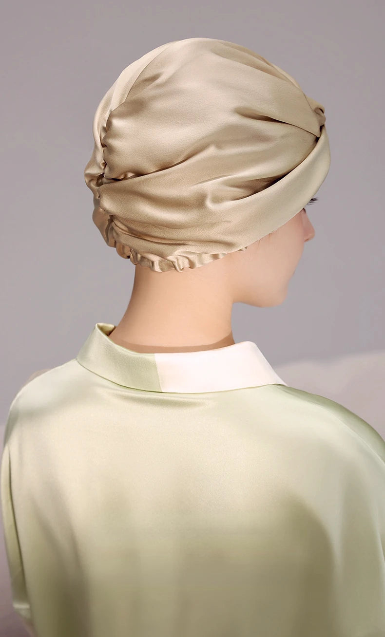 Trend 2026 Pure Silk Night Caps Mulberry Silk Sleeping Bonnet Hair Loss Hat Natural Silk Turban For Hair Sleeping Silk Headwrap