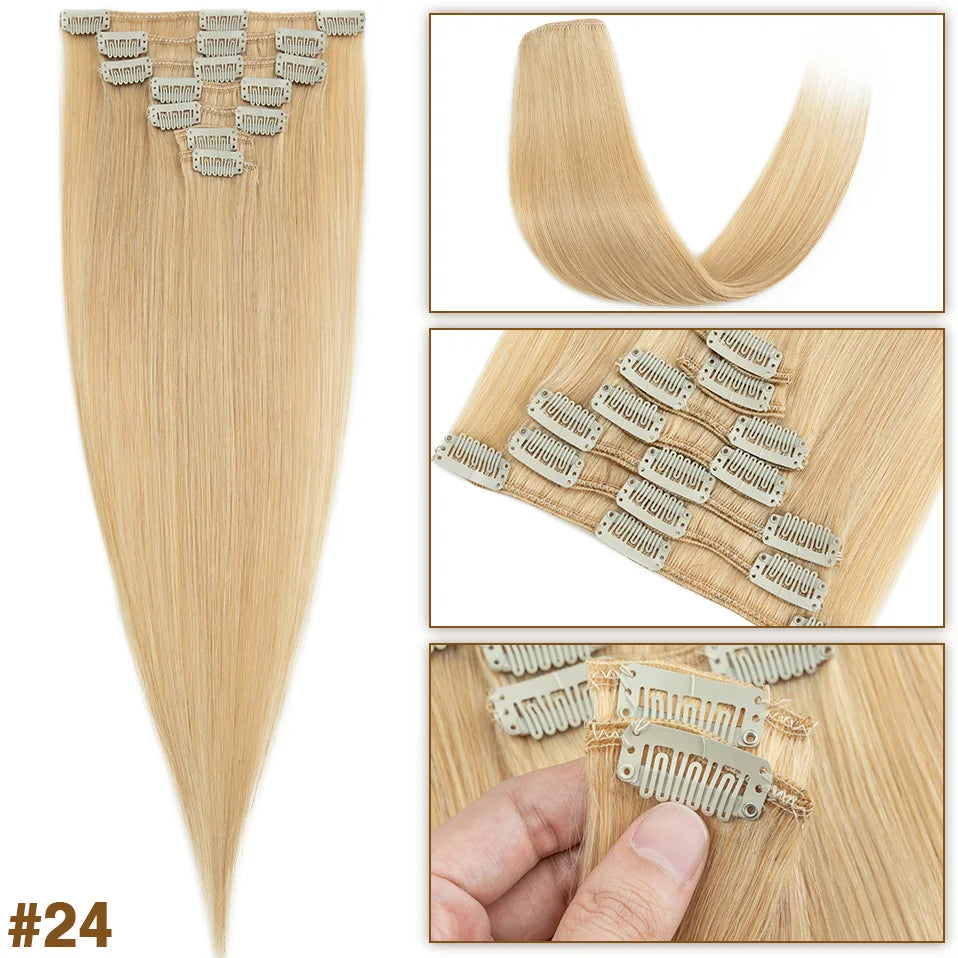 S-noilite 65g Clip In Hair Extensions Human Hair Natural Extension Hair Clips 7Pcs/Set 15"-22" Full Head Clip In Natural Hair