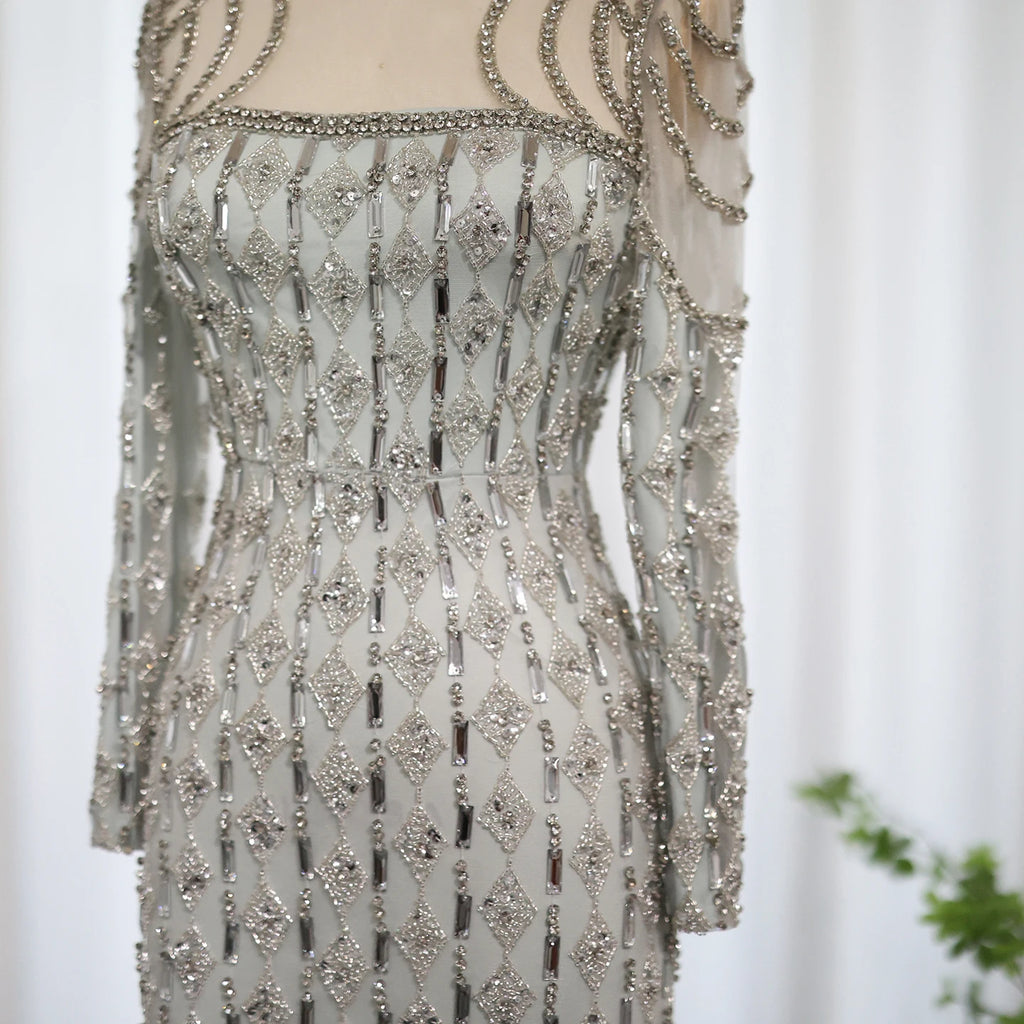 Sharon Said Luxury Sage Green Dubai Evening Dress Mermaid Muslim Long Sleeves Islamic Women Wedding Party Gowns SS398 Customized