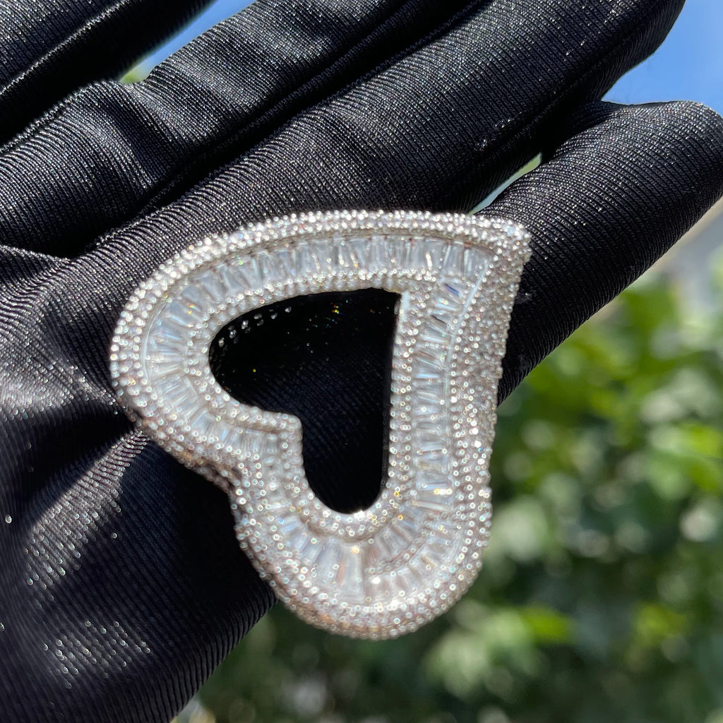 Bubble Letter Big Open Heart Ring for Women Iced Out Finger Charms Bling Baguette Zircon Fashion Hip Hop Jewelry