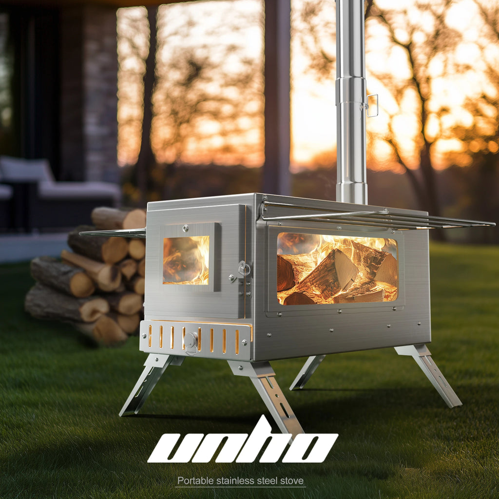 Wisfor Portable Hot Tent Stove,Wood Burning Stove for Camping, Tent Stove With View Glass, Large Stainless Steel Camping Stove