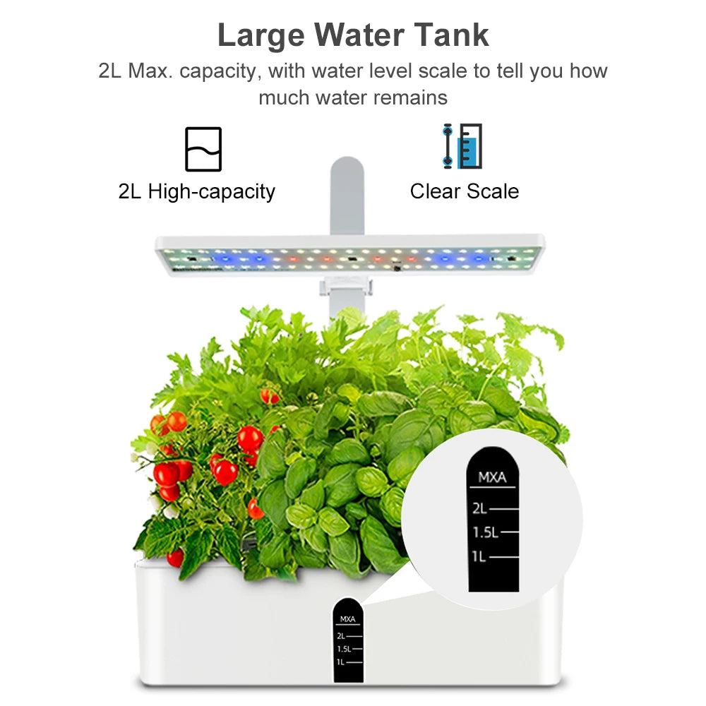 Smart Hydroponics Growing System Kit Automatic Timing with Height Adjustable 15W LED Grow Lights 2L Water Tank for Indoor Garden