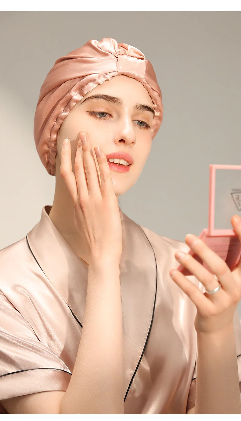 Trend 2026 Pure Silk Night Caps Mulberry Silk Sleeping Bonnet Hair Loss Hat Natural Silk Turban For Hair Sleeping Silk Headwrap