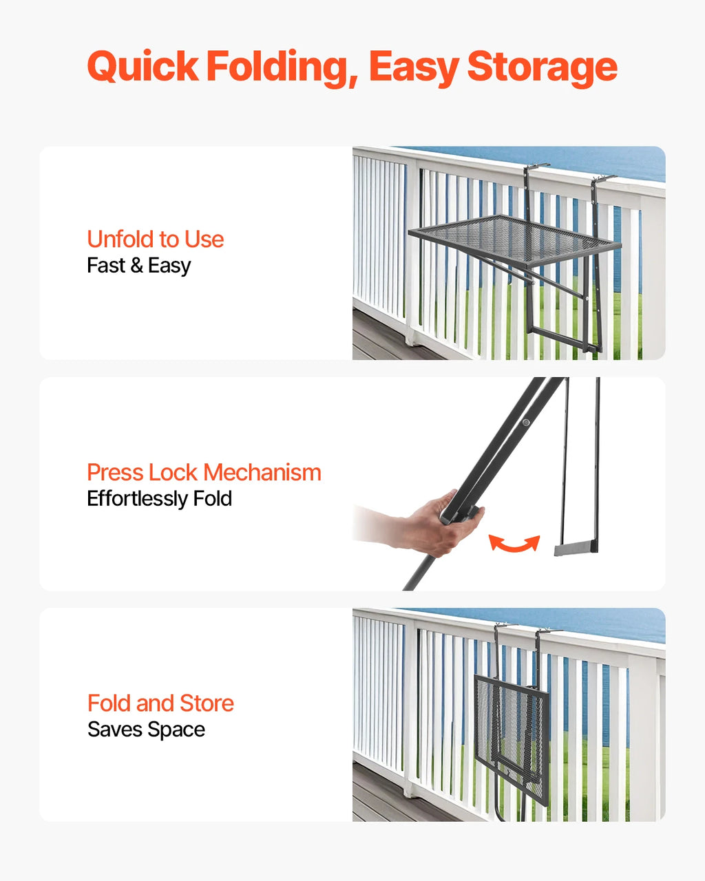VEVOR Balcony Hanging Table Metal Folding Balcony Railing Table Outdoor Balcony Bar Table for Railings Serving Table for Patio