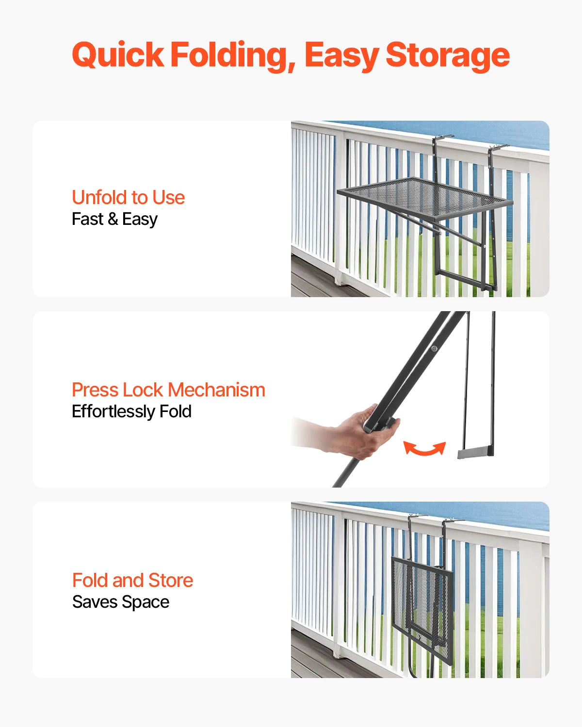VEVOR Balcony Hanging Table Metal Folding Balcony Railing Table Outdoor Balcony Bar Table for Railings Serving Table for Patio