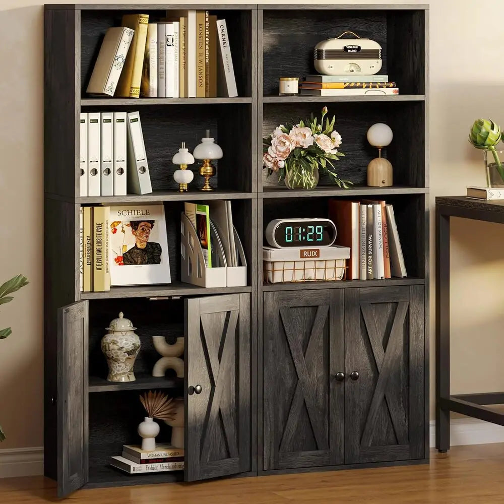 IRONCK Industrial Bookshelves and Bookcases with Doors 11.8 in Depth Floor Standing 5 Shelf Display Storage Bookcase Shelves