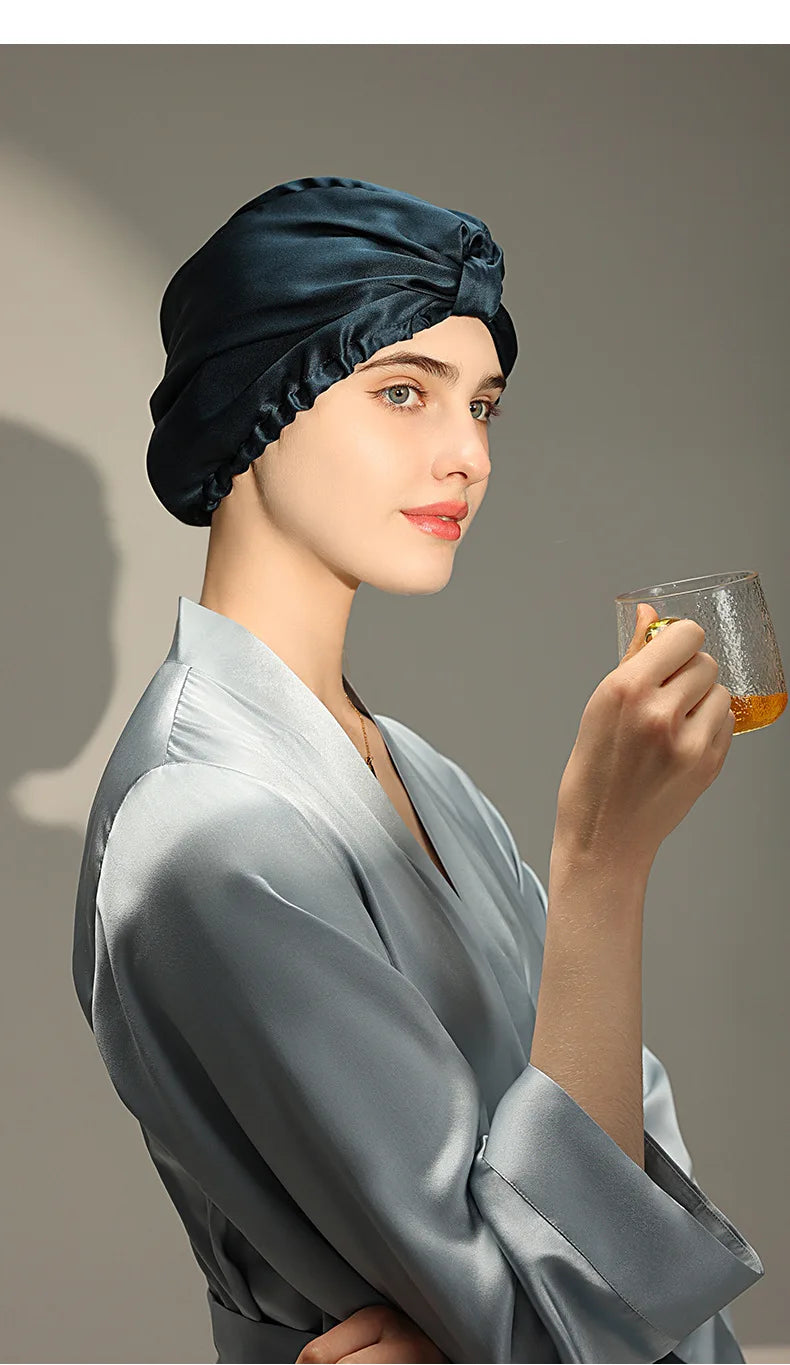 Trend 2026 Pure Silk Night Caps Mulberry Silk Sleeping Bonnet Hair Loss Hat Natural Silk Turban For Hair Sleeping Silk Headwrap