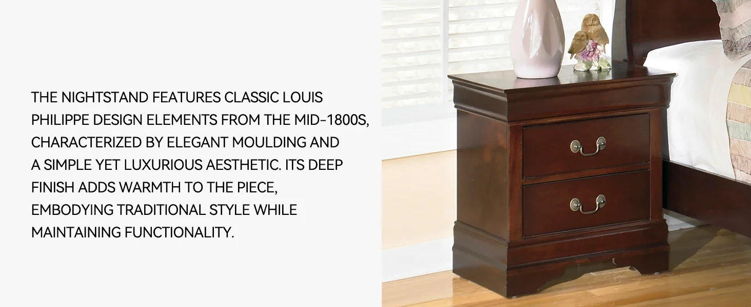 Signature Design by Ashley Alisdair Traditional 2 Drawer Dark Brown Nightstand 23.75 Tall Ideal for Bedside Storage