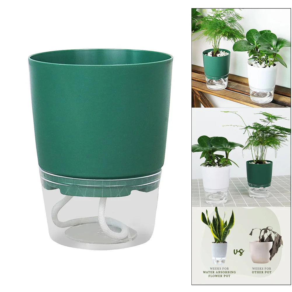 Lazy Hydroponic Flower Pot Automatic Water Absorbing Flowerpot Transparent Double Layer Plastic Resin Self Watering Plant Office