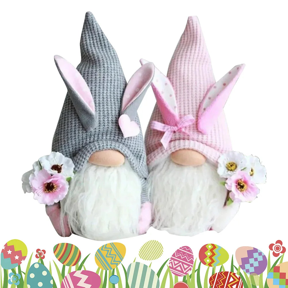 2Pcs Rabbit Ear Faceless Gnome with Knitted Hat Easter Bunny Ear Gnomes Toy Festival Theme for Bedroom Living Room Decor