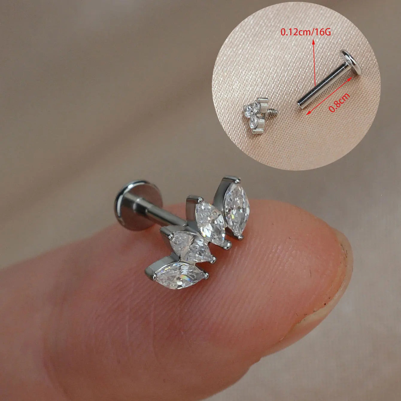 1Piece 16G Titanium Steel CZ Leaf Bee Piercing Lip Labre Studs Tragus Helix Cartilage Couch Lobe Earrings Body Jewelry For Women