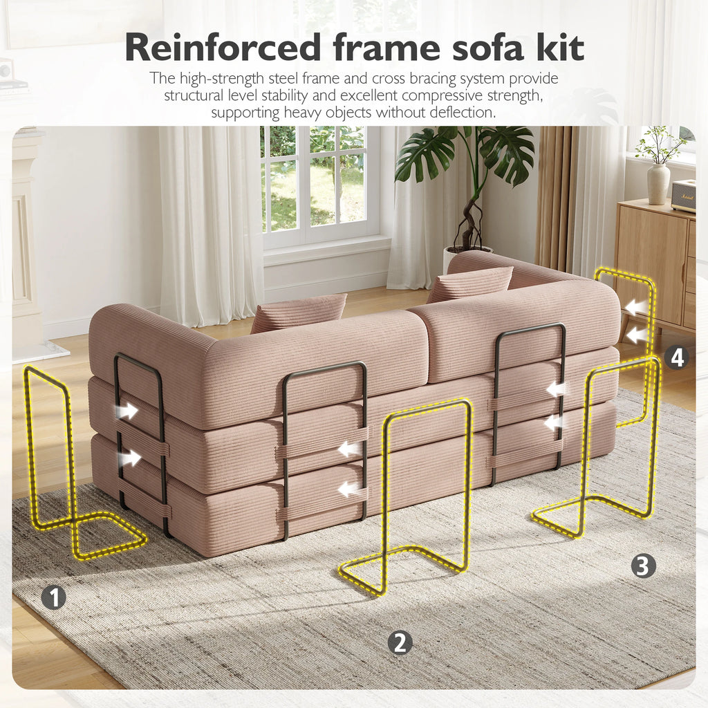 Convertible Floor Sofa Bed with Fixed-Shape Frame,  5-in-1 DIY Combination Modular Sofa,  for Living Room Bedroom Playroom