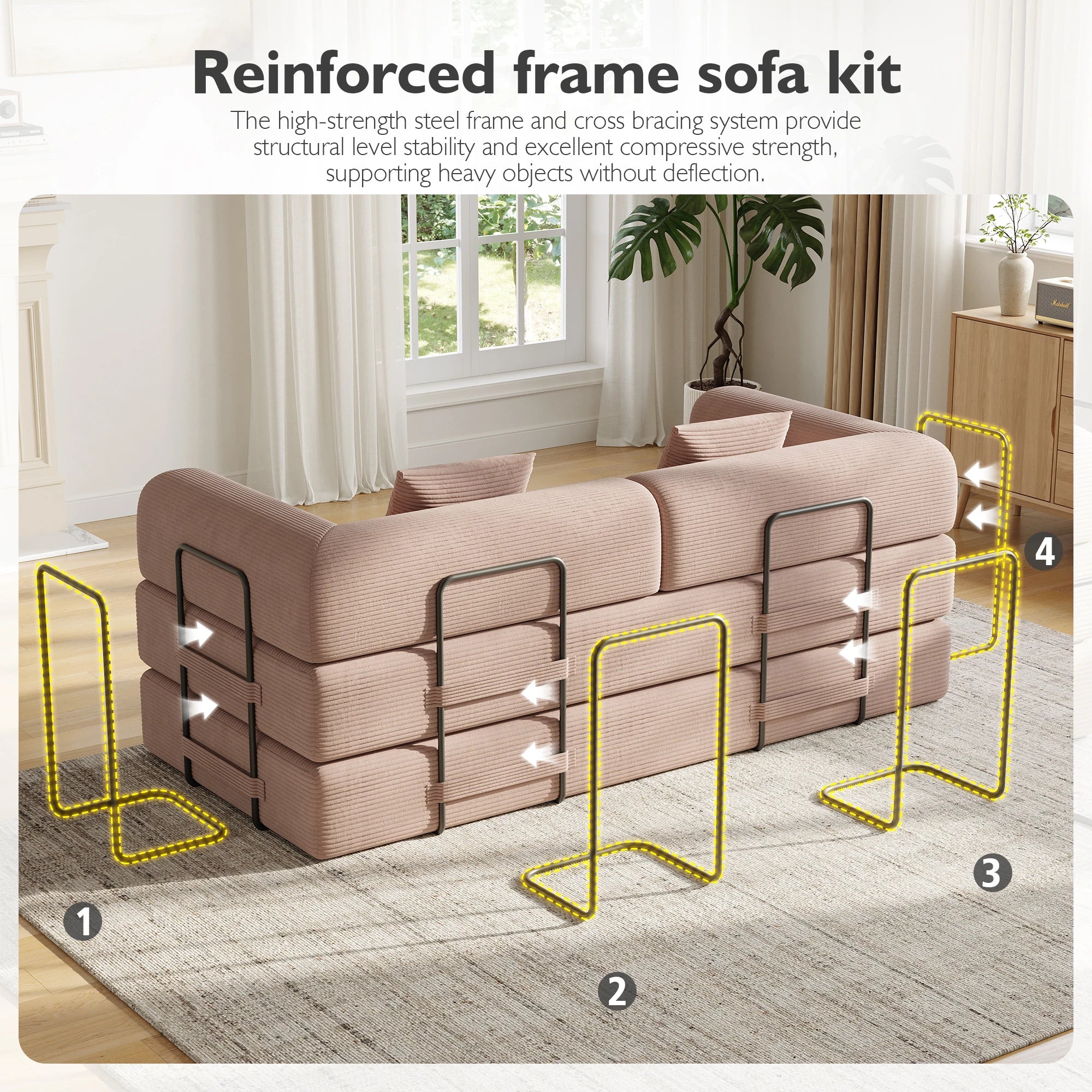 Convertible Floor Sofa Bed with Fixed-Shape Frame,  5-in-1 DIY Combination Modular Sofa,  for Living Room Bedroom Playroom
