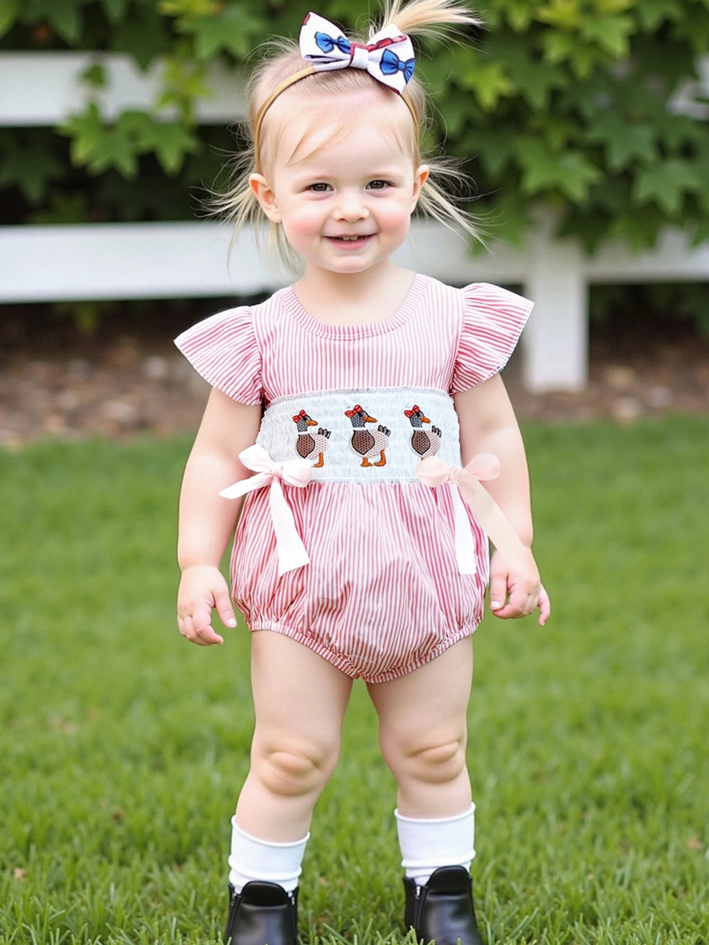 Cute Toddler Bunny Print Overall Dress with Ruffle Sleeves and Bow Detail for Baby Girls Easter Outfit