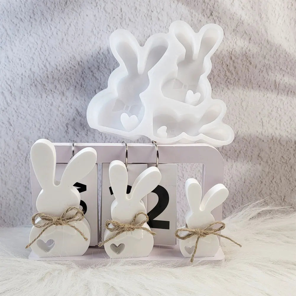 Easter Bunny Concrete Molds Cute Rabbit Gypsum Molds Plaster Mold for Easter Table Decor
