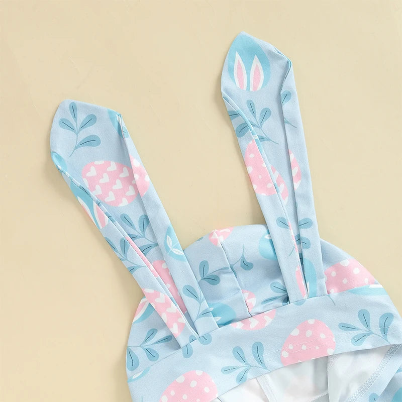 Easter Bunny Print Cotton Blend Long Sleeve Rompers for Infant Boys and Girls Hooded Spring Bodysuits with Cute Rabbit Design
