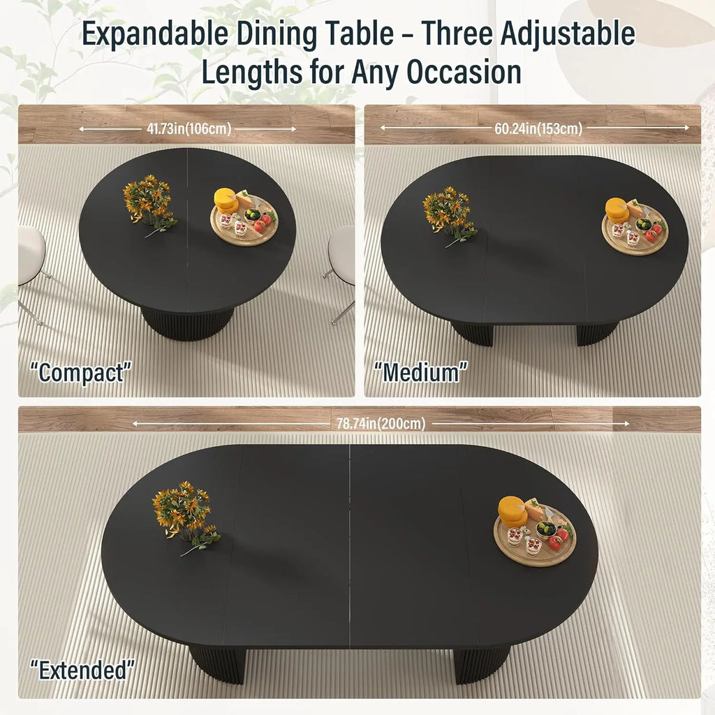 Extendable Dining Table 41-78in Seats 4-8 Round Expandable Kitchen Fluted Base Modern Oval Dining Room Living Room, Customized